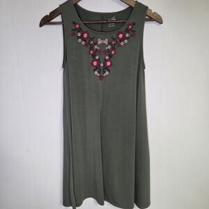 Alya Olive Green Sleeveless Mini Dress With Embroidery Size XS